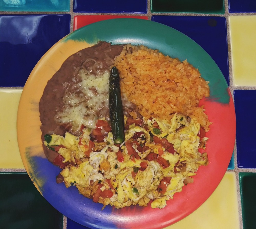 breakfast tacos, Mexican, beans and rice